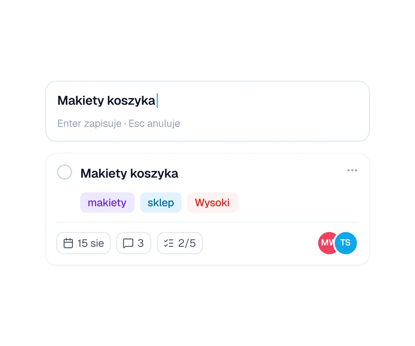 A one-line field for a new task above a task card