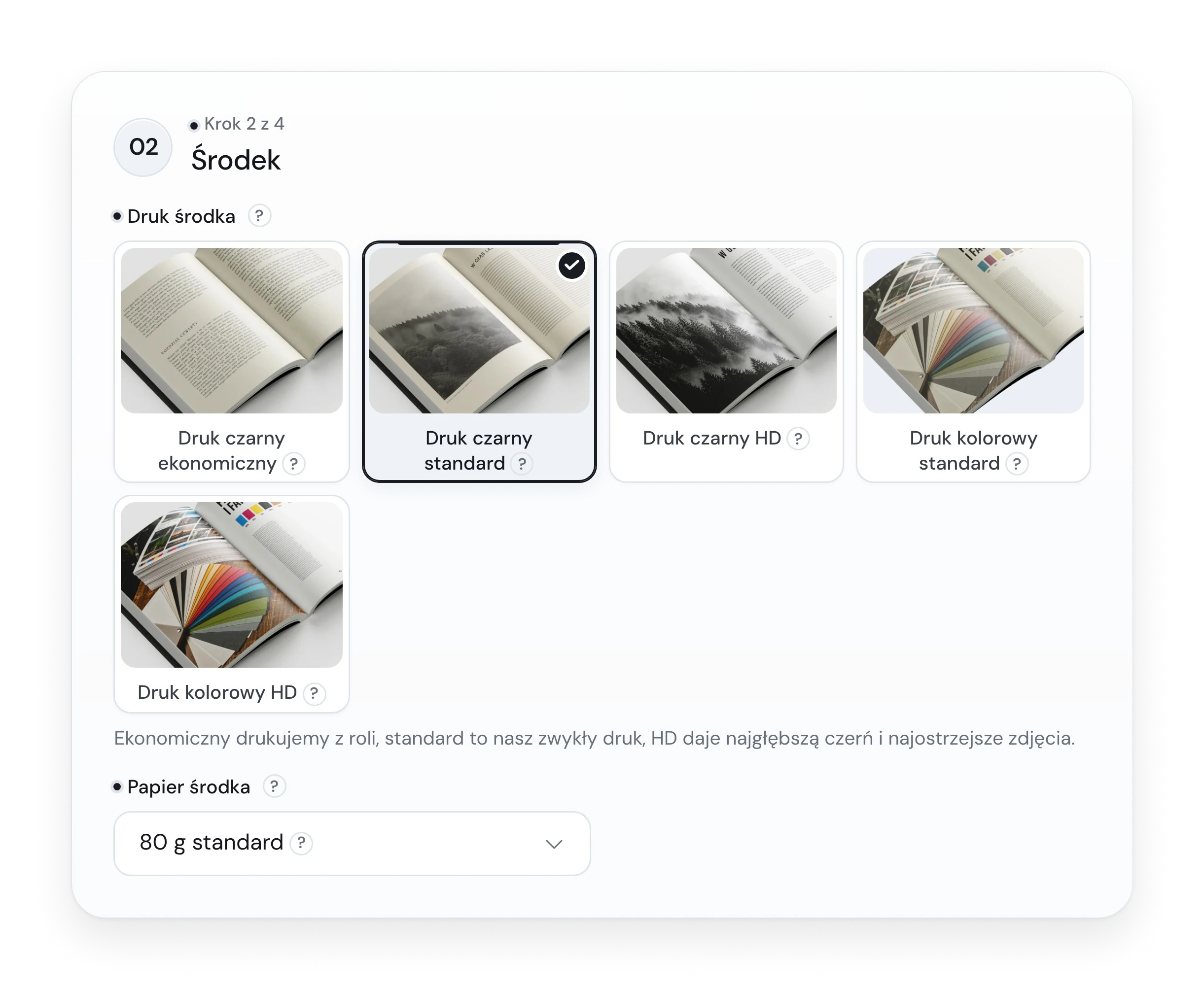 Step two of the new configurator, with print options shown as photo tiles