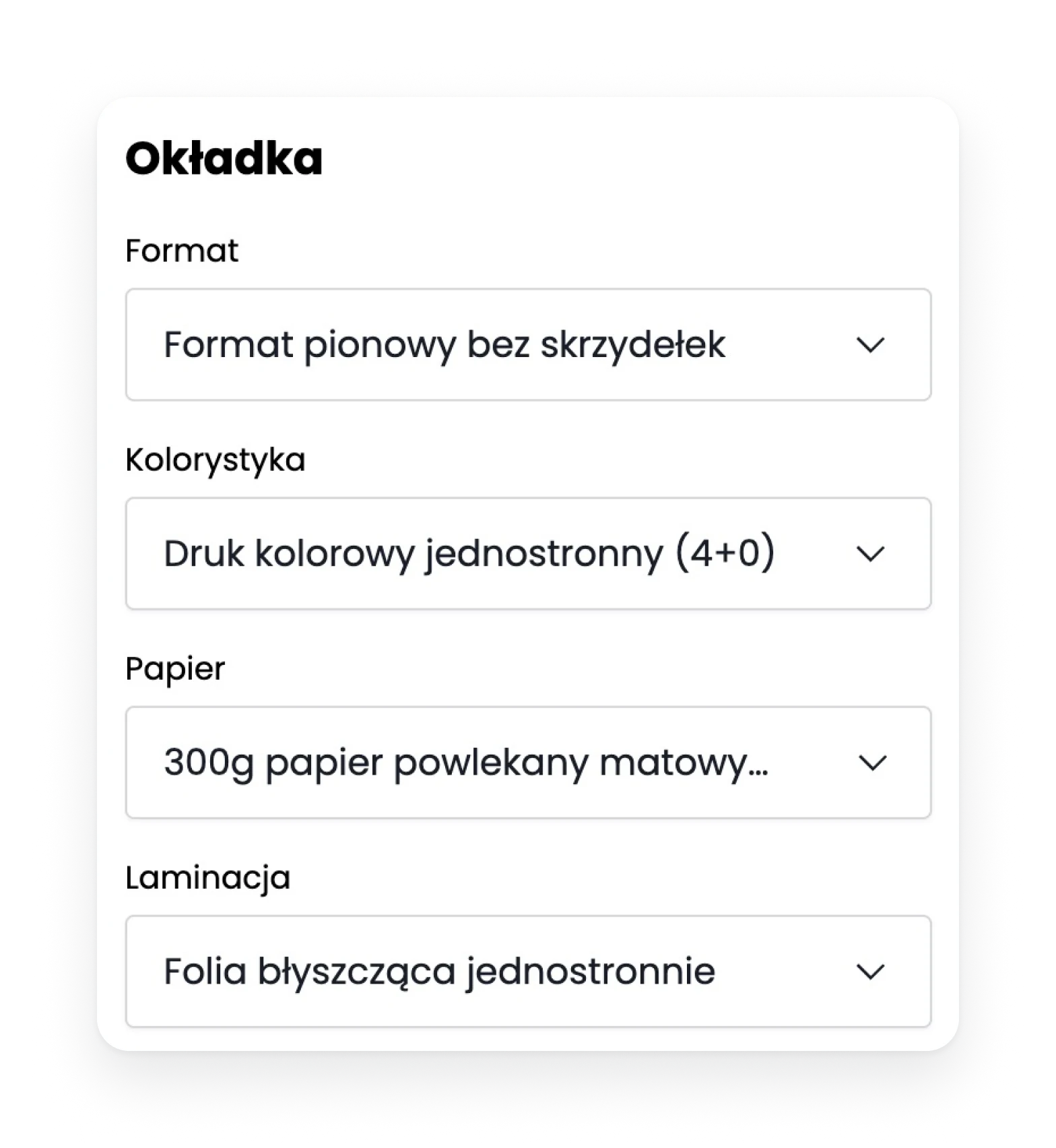 A column of dropdowns from the old form, labelled with print terms
