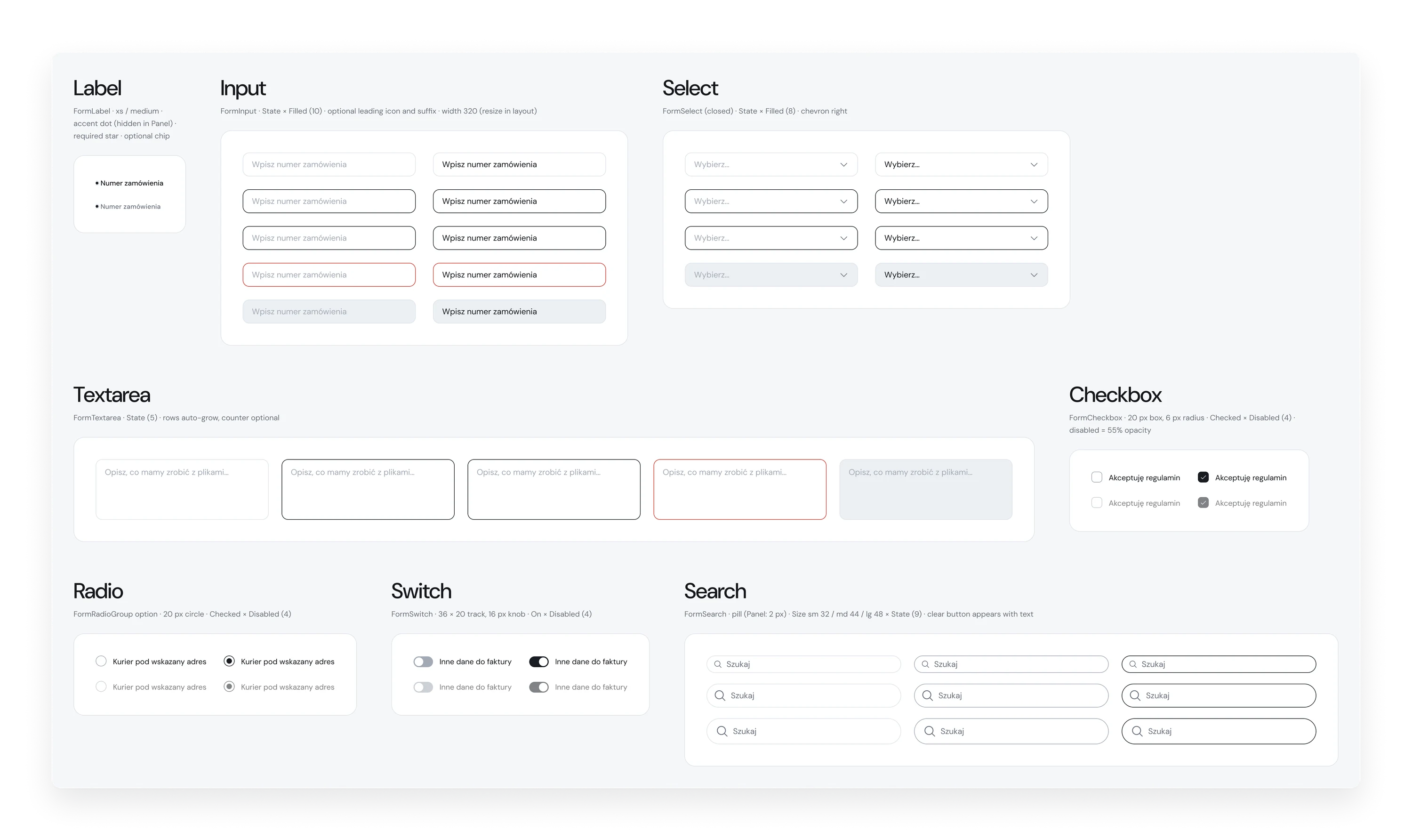 Component board with form controls and their states
