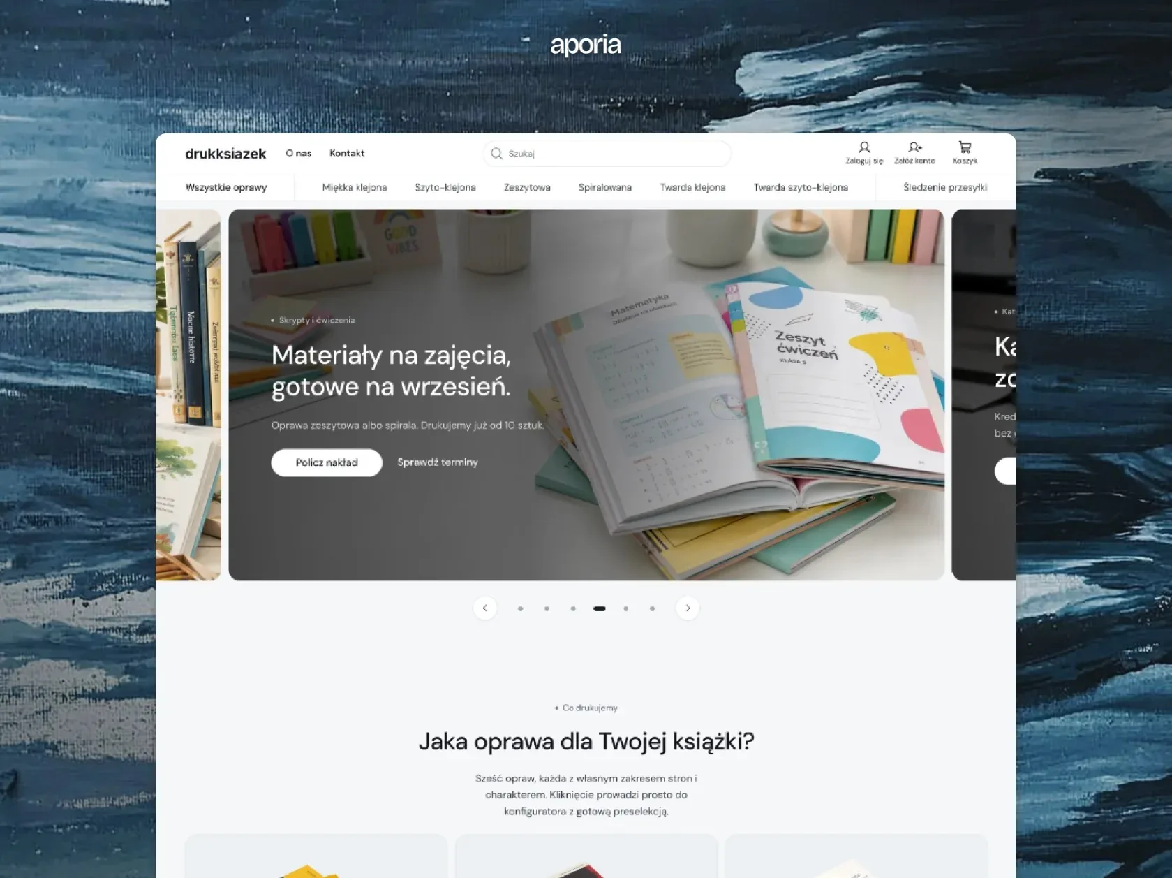 Home page of the store with a hero slider and the start of the bindings section
