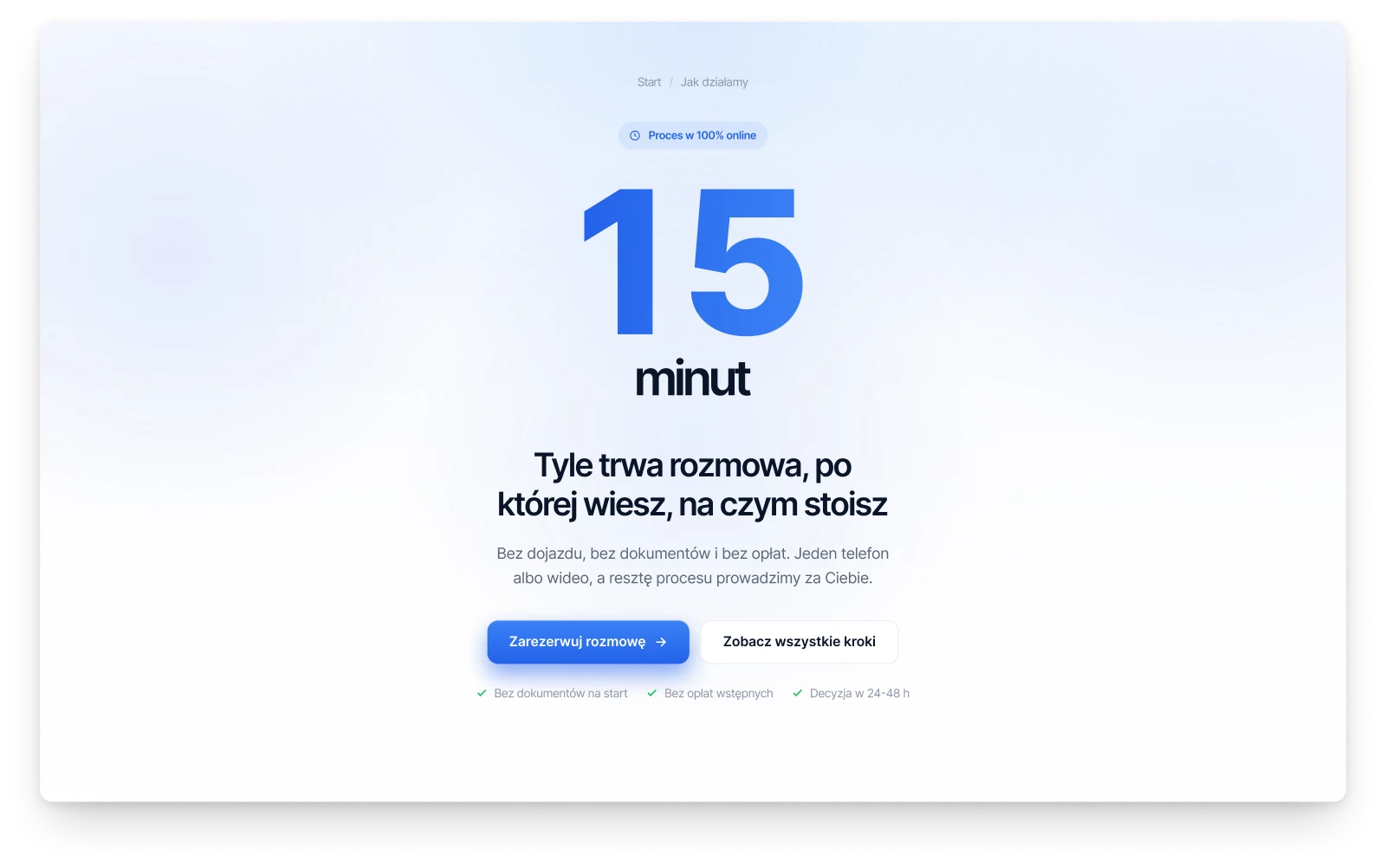 The first version of the opening, a large number 15 with the word minutes under it and two buttons