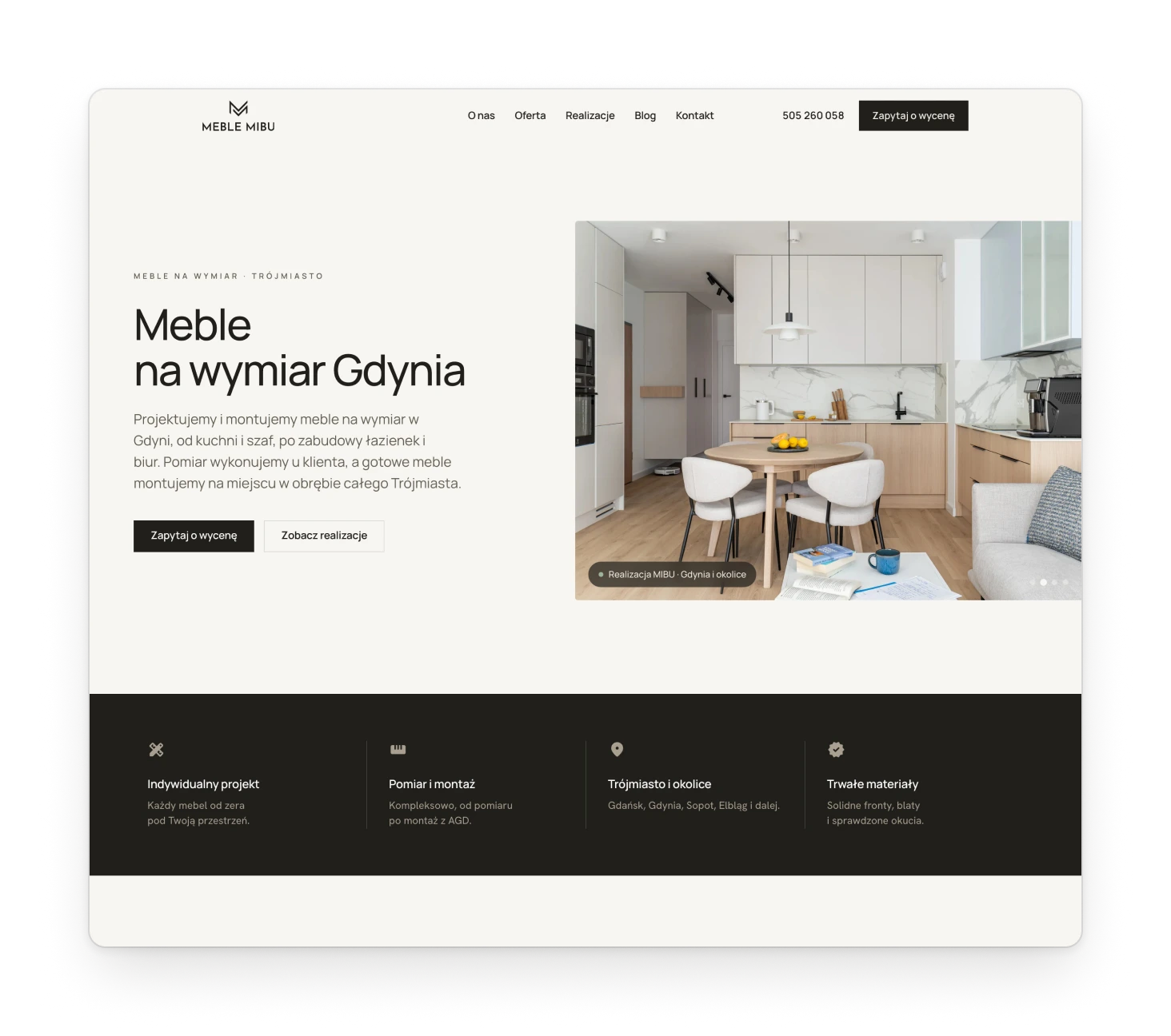 The Gdynia page with the same layout as the kitchens page and other text